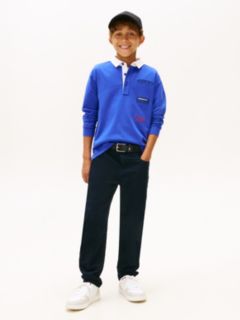 Logo Embroidery Long Sleeve Polo Shirt — Blue 3