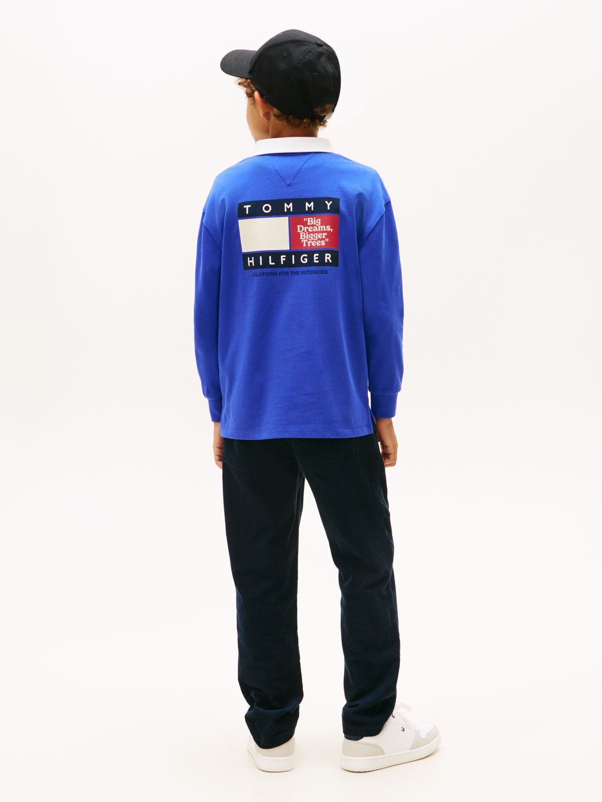 Logo Embroidery Long Sleeve Polo Shirt — Blue