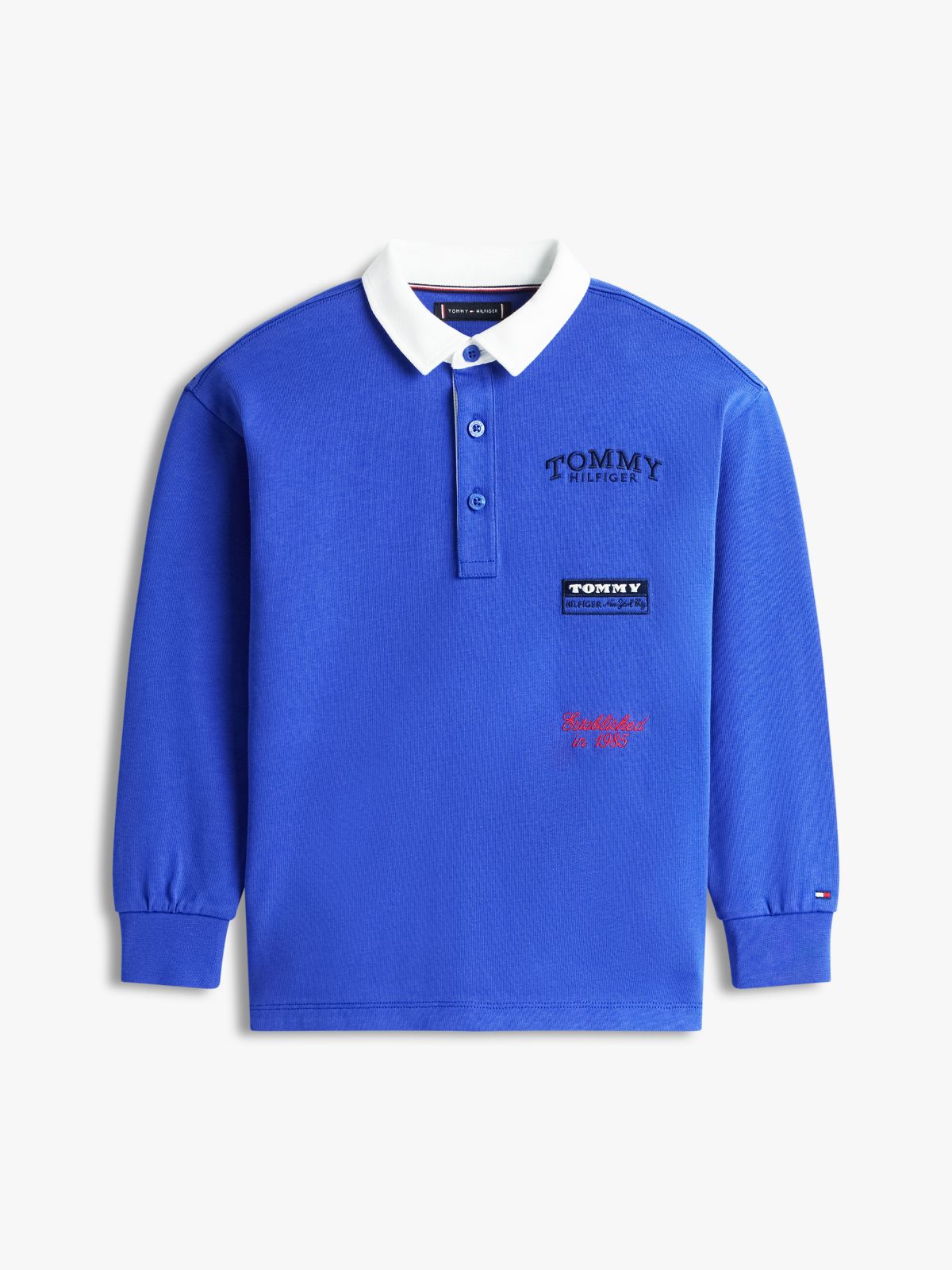 Logo Embroidery Long Sleeve Polo Shirt — Blue