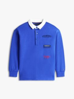 Logo Embroidery Long Sleeve Polo Shirt — Blue 5