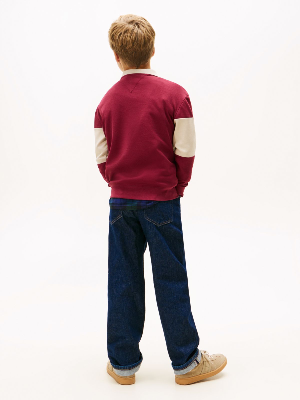 Colour-Blocked Long Sleeve Polo Shirt — Beige
