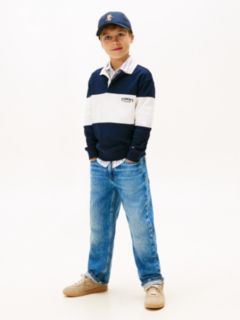 Colour-Blocked Long Sleeve Polo Shirt — Blue 3