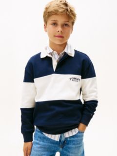 Colour-Blocked Long Sleeve Polo Shirt — Blue 1