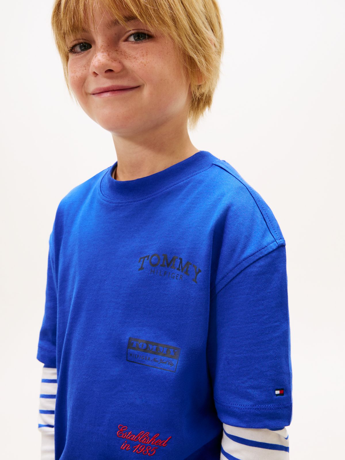 Back Multi Logo Print Jersey T-Shirt — Blue