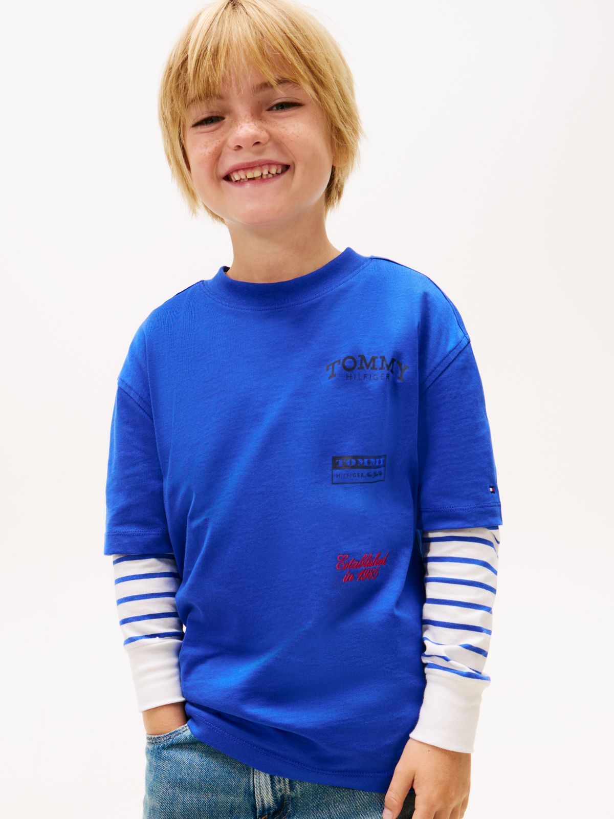 Back Multi Logo Print Jersey T-Shirt — Blue