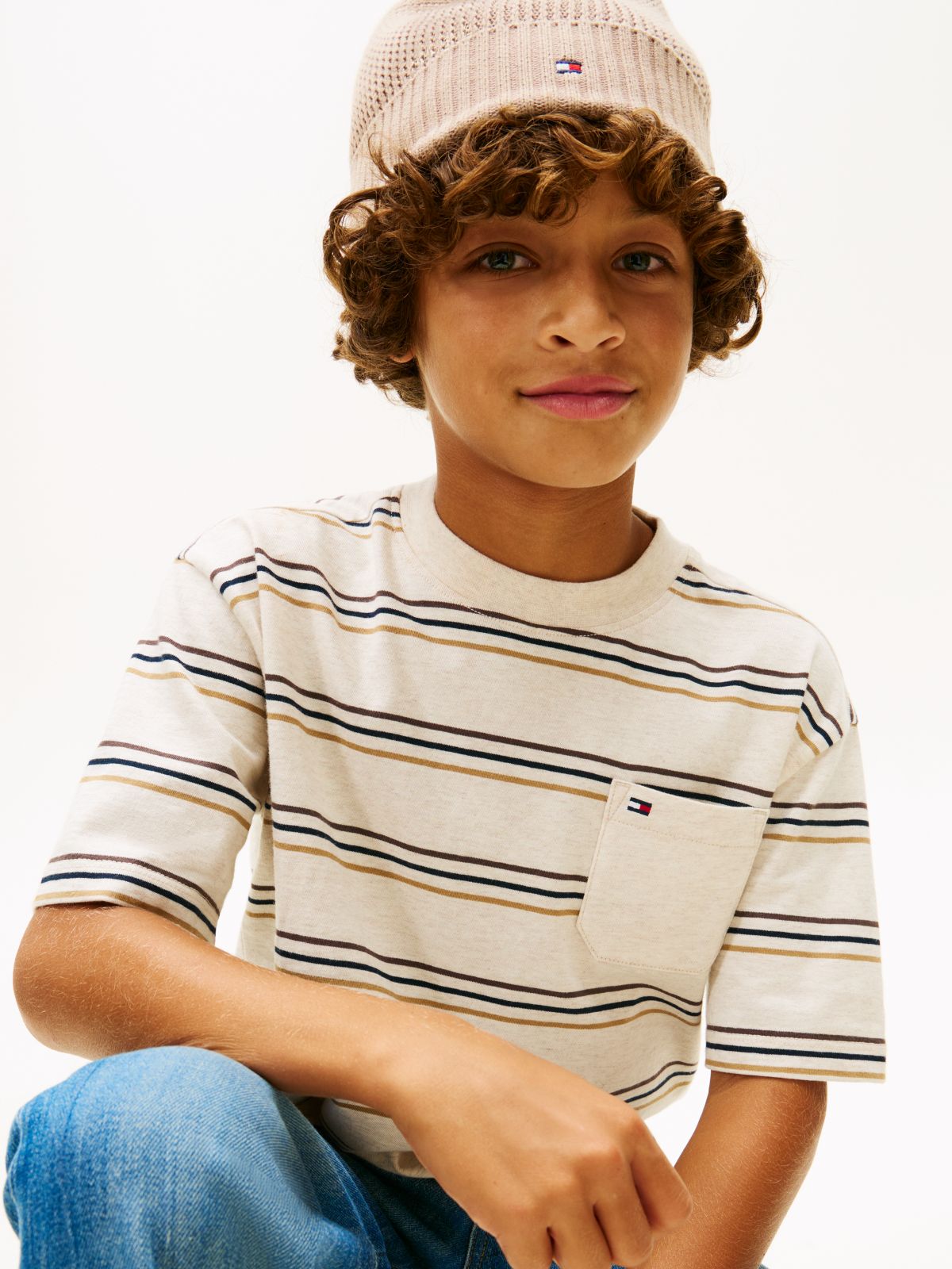 Essential Mixed Stripe Jersey T-Shirt — Beige