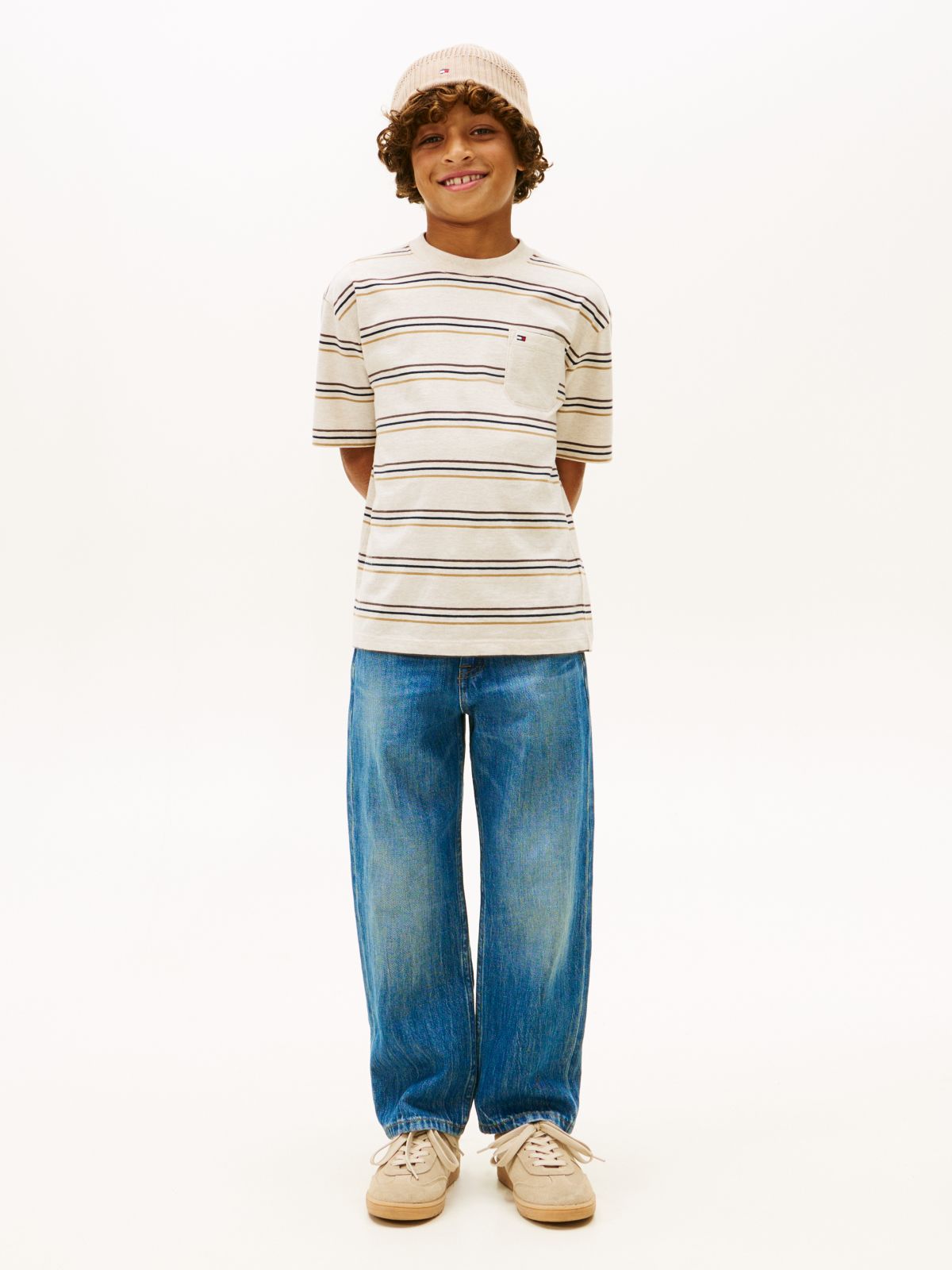 Essential Mixed Stripe Jersey T-Shirt — Beige