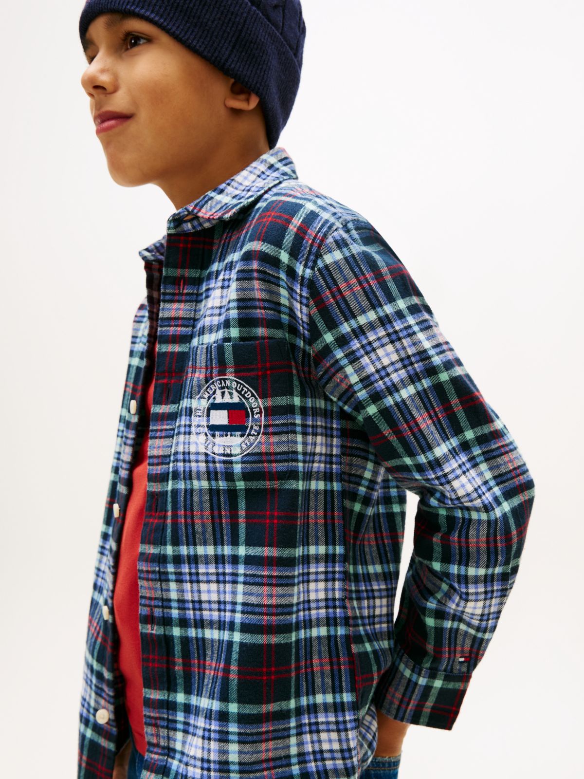 Regular Fit Logo Embroidery Check Shirt — Blue