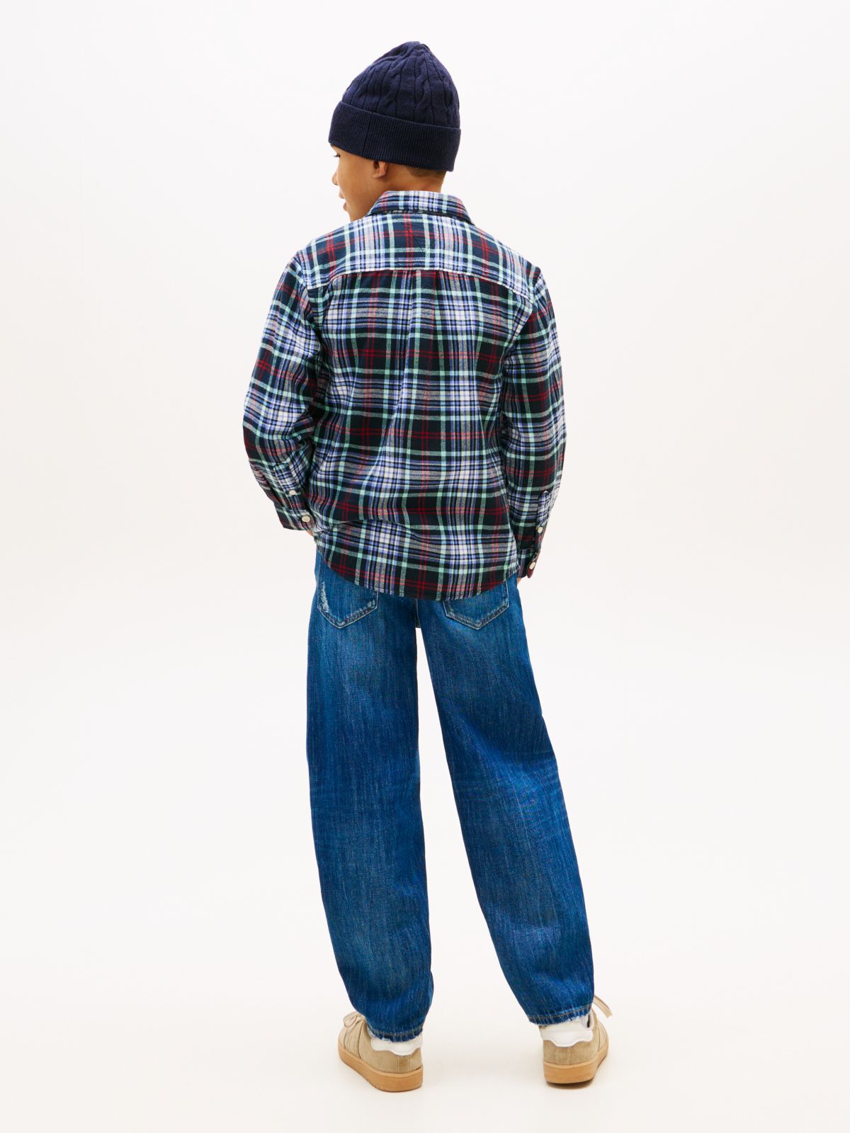 Regular Fit Logo Embroidery Check Shirt — Blue