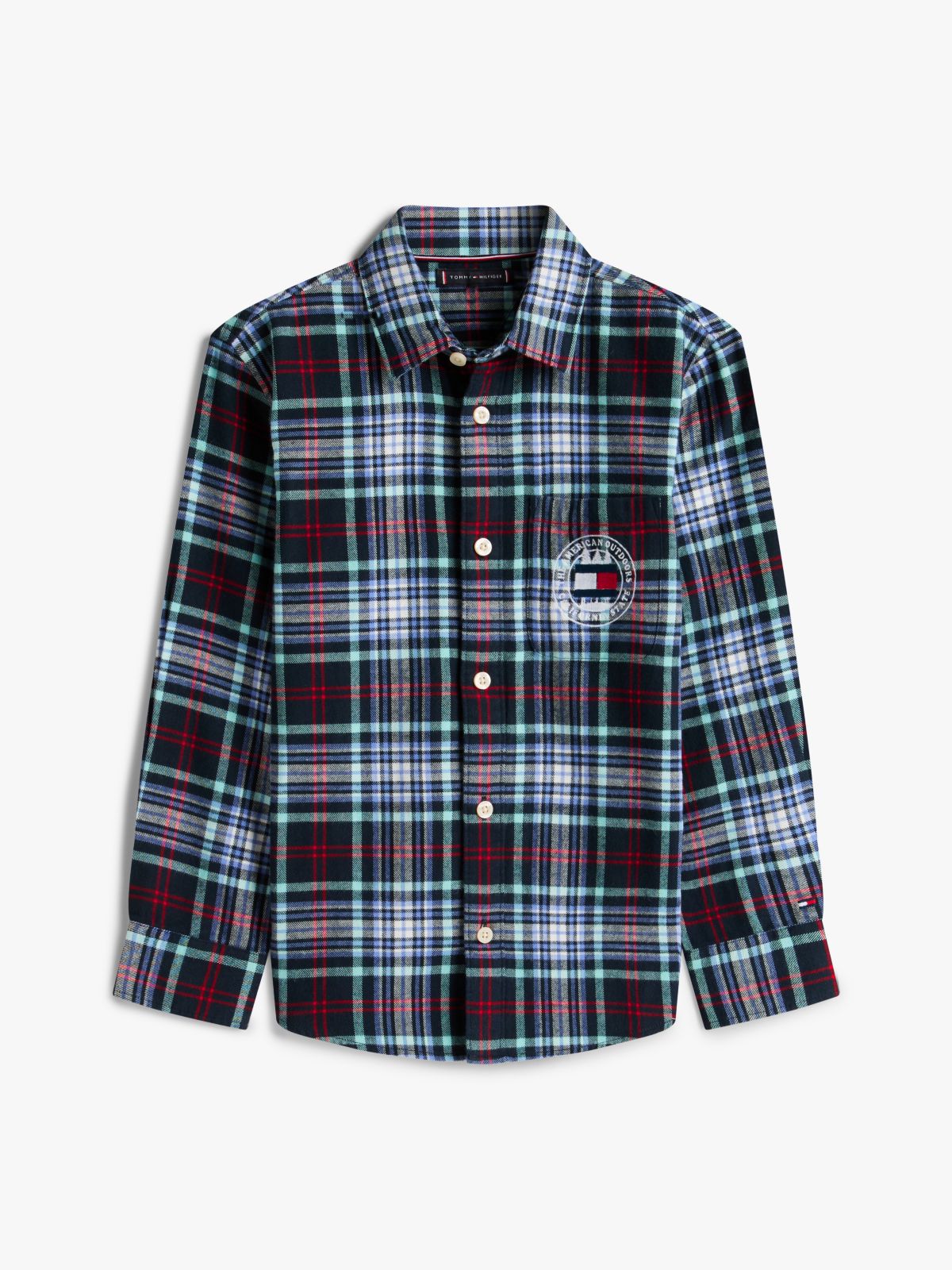 Regular Fit Logo Embroidery Check Shirt — Blue