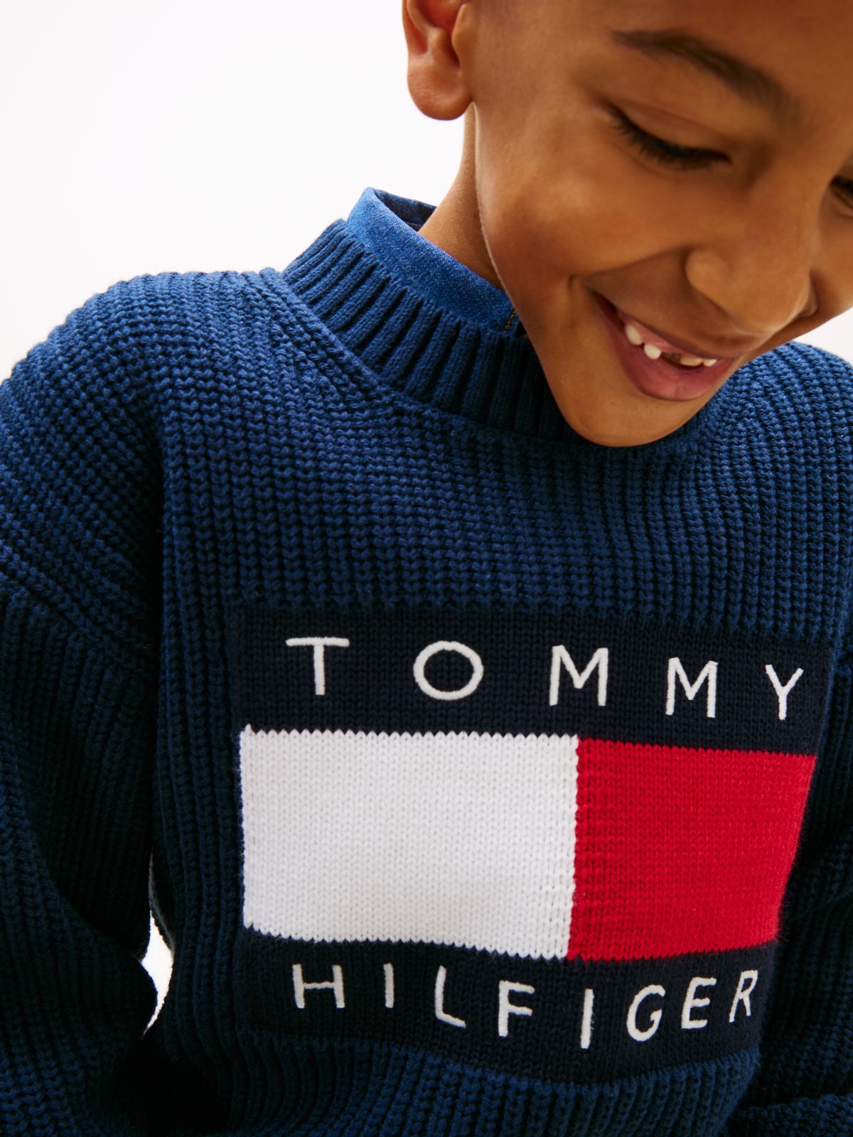 Heritage Chunky Knit Flag Logo Jumper — Blue