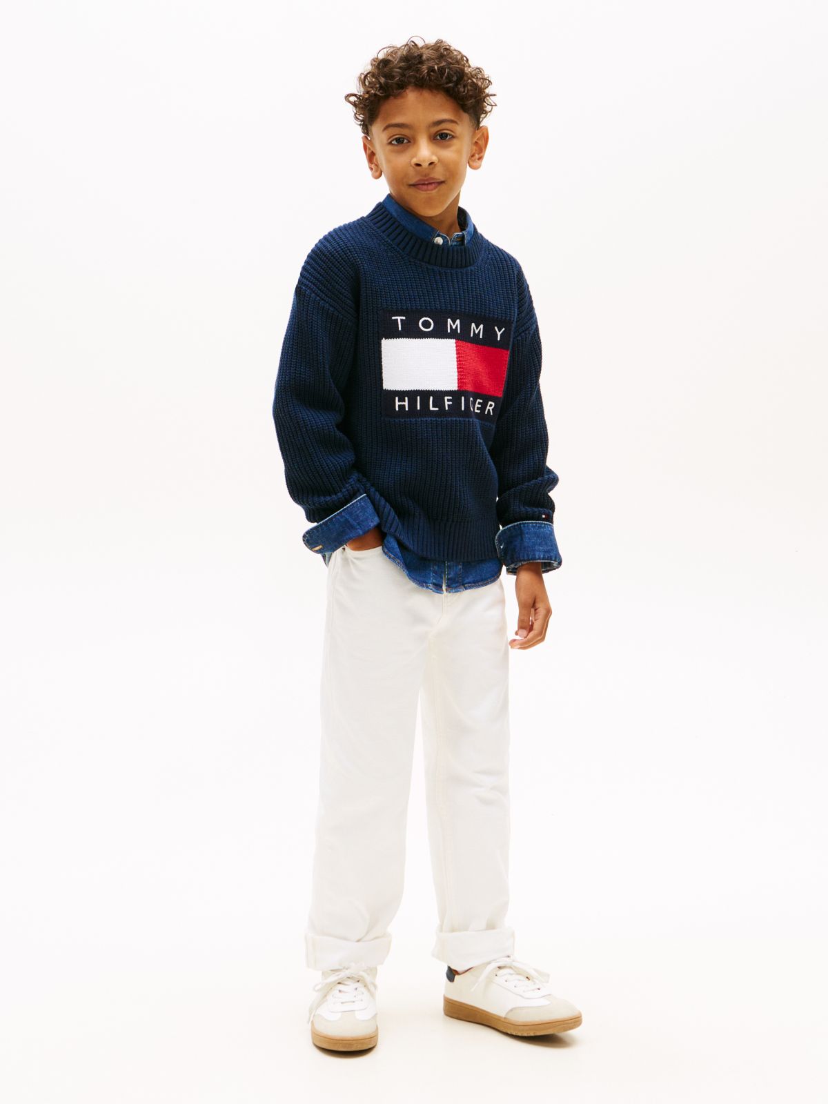 Heritage Chunky Knit Flag Logo Jumper — Blue