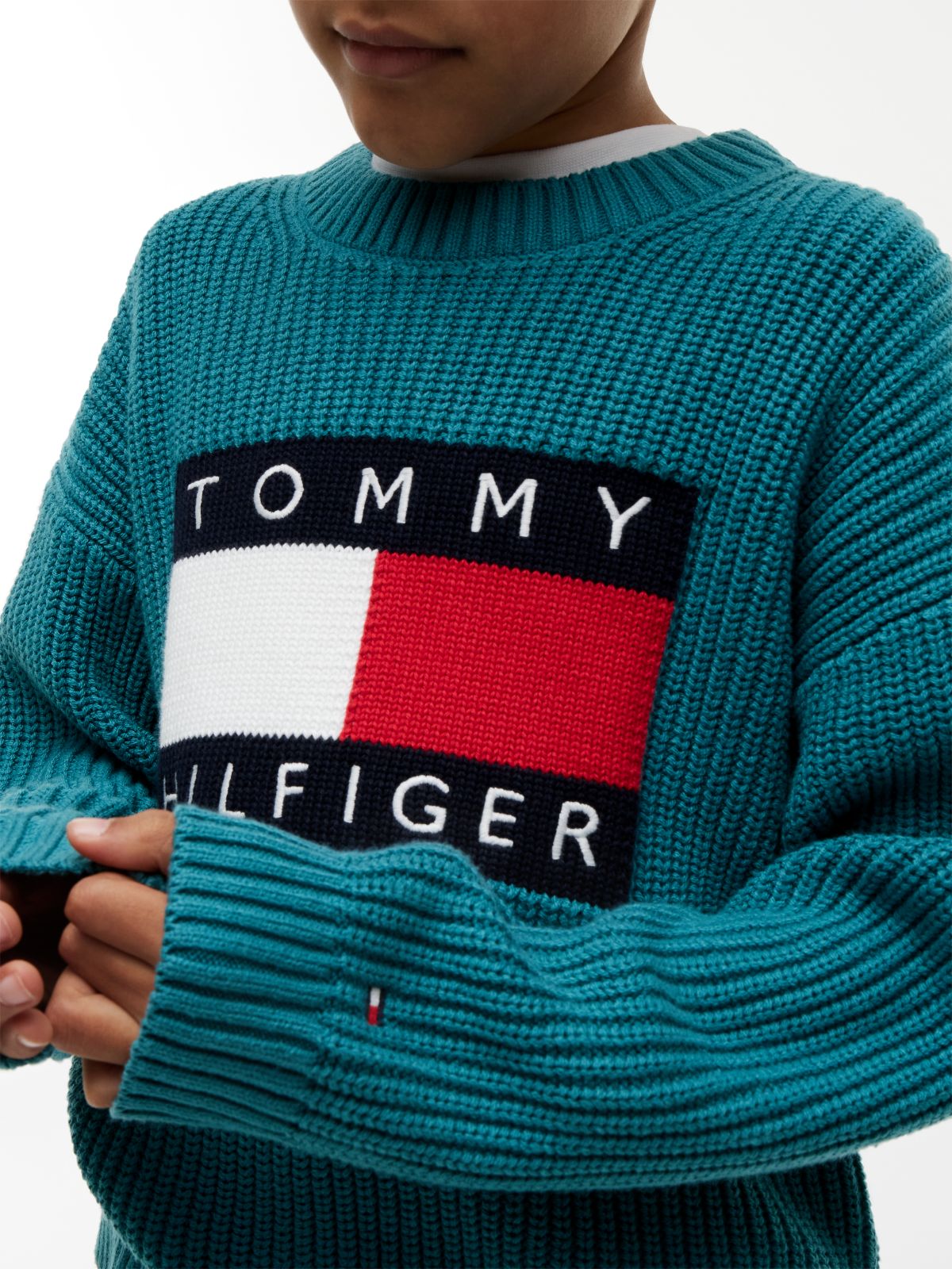Heritage Chunky Knit Flag Logo Jumper — Green