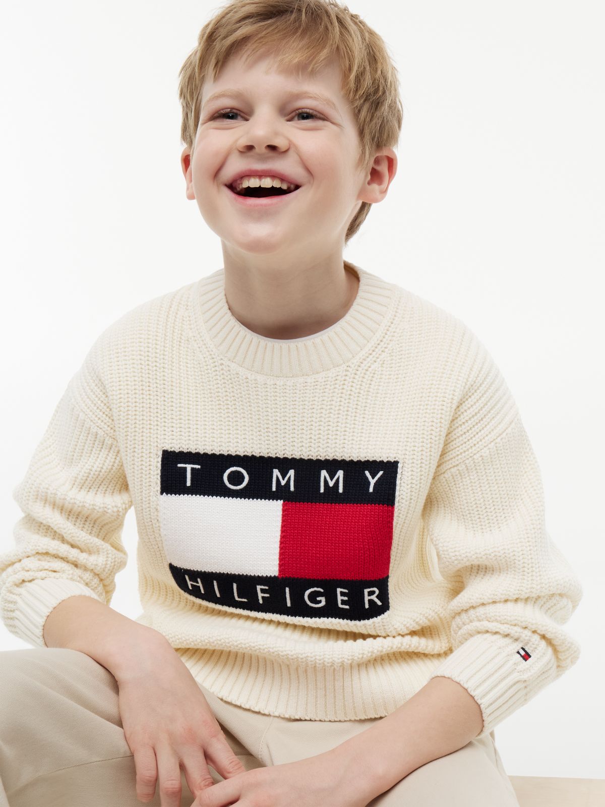 Heritage Chunky Knit Flag Logo Jumper — Beige