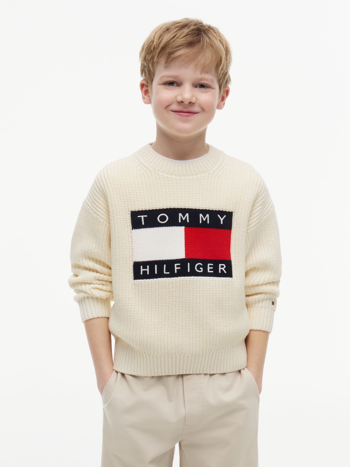 Heritage Chunky Knit Flag Logo Jumper — Beige