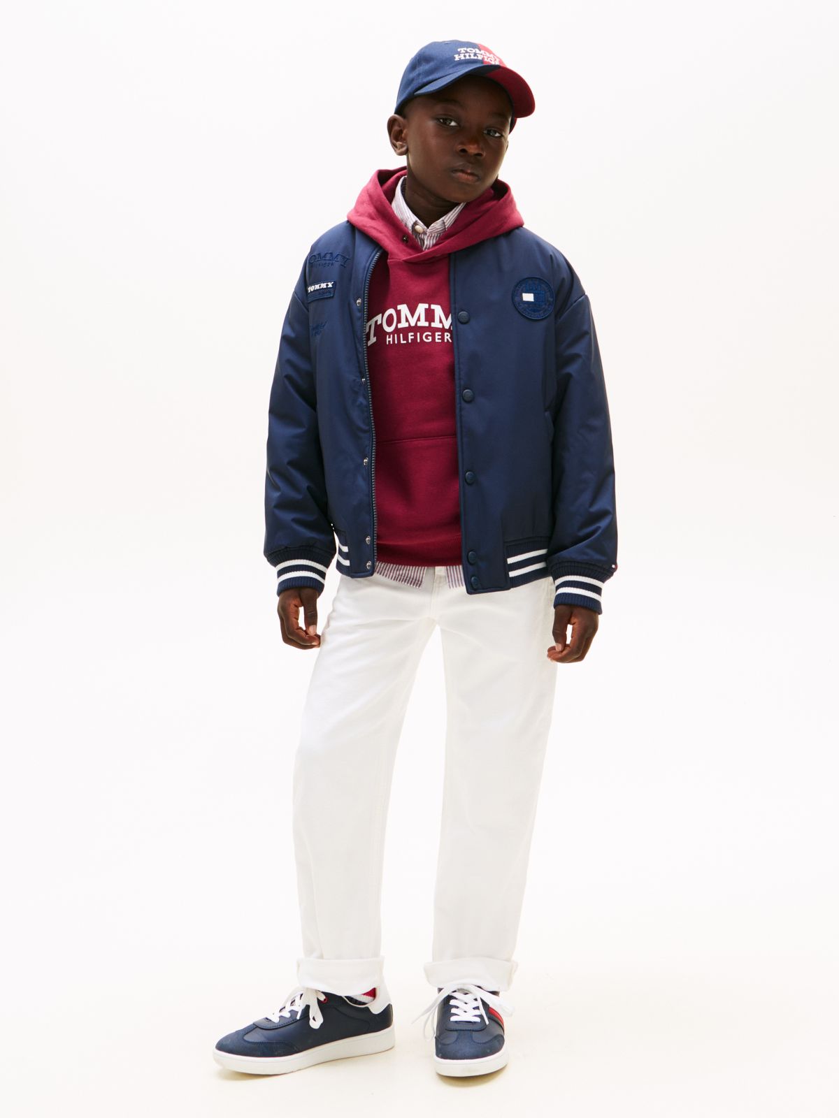 Back Logo Relaxed Padded Bomber Jacket — Blue