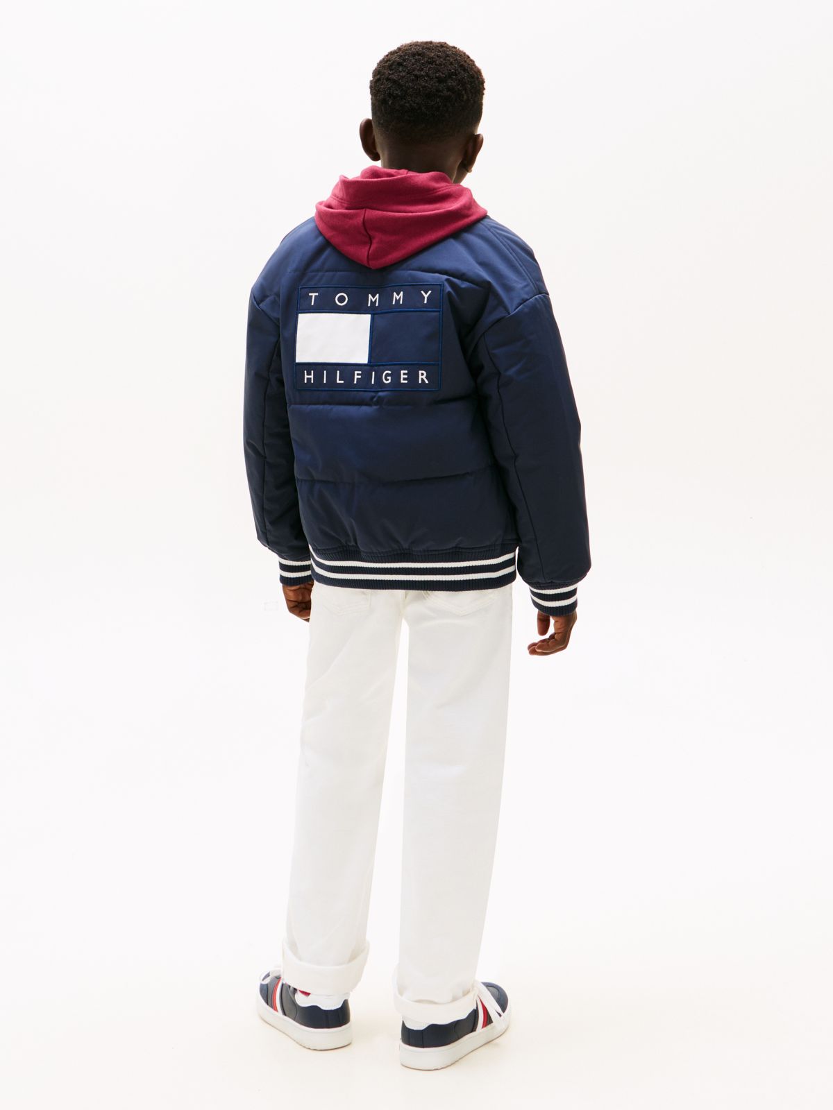 Back Logo Relaxed Padded Bomber Jacket — Blue