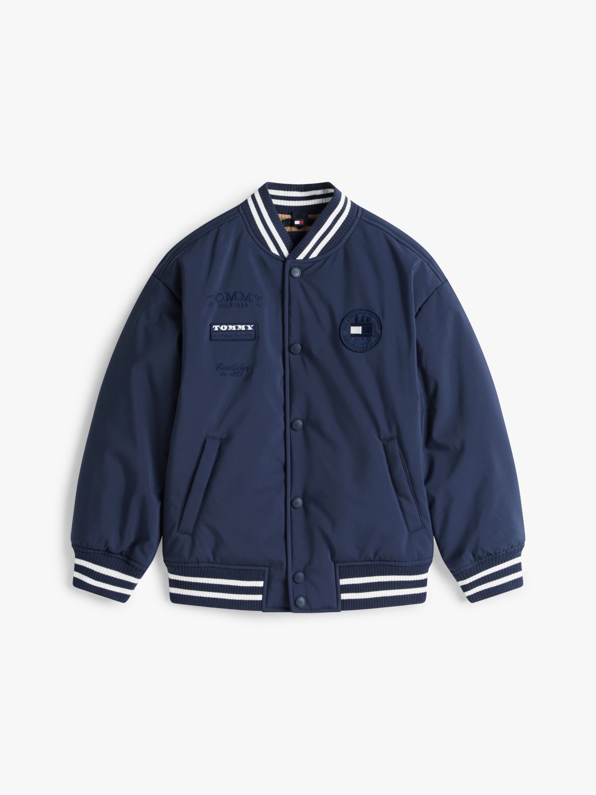 Back Logo Relaxed Padded Bomber Jacket — Blue