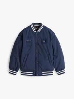 Back Logo Relaxed Padded Bomber Jacket — Blue 5