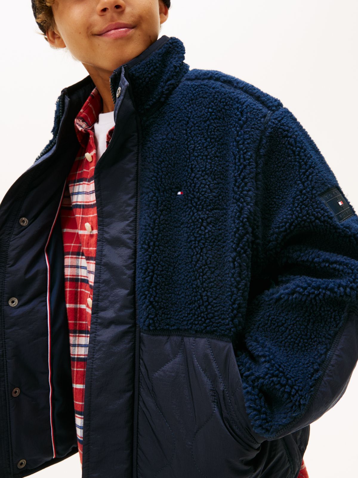 Teddy Fleece Quilted Relaxed Bomber Jacket — Blue