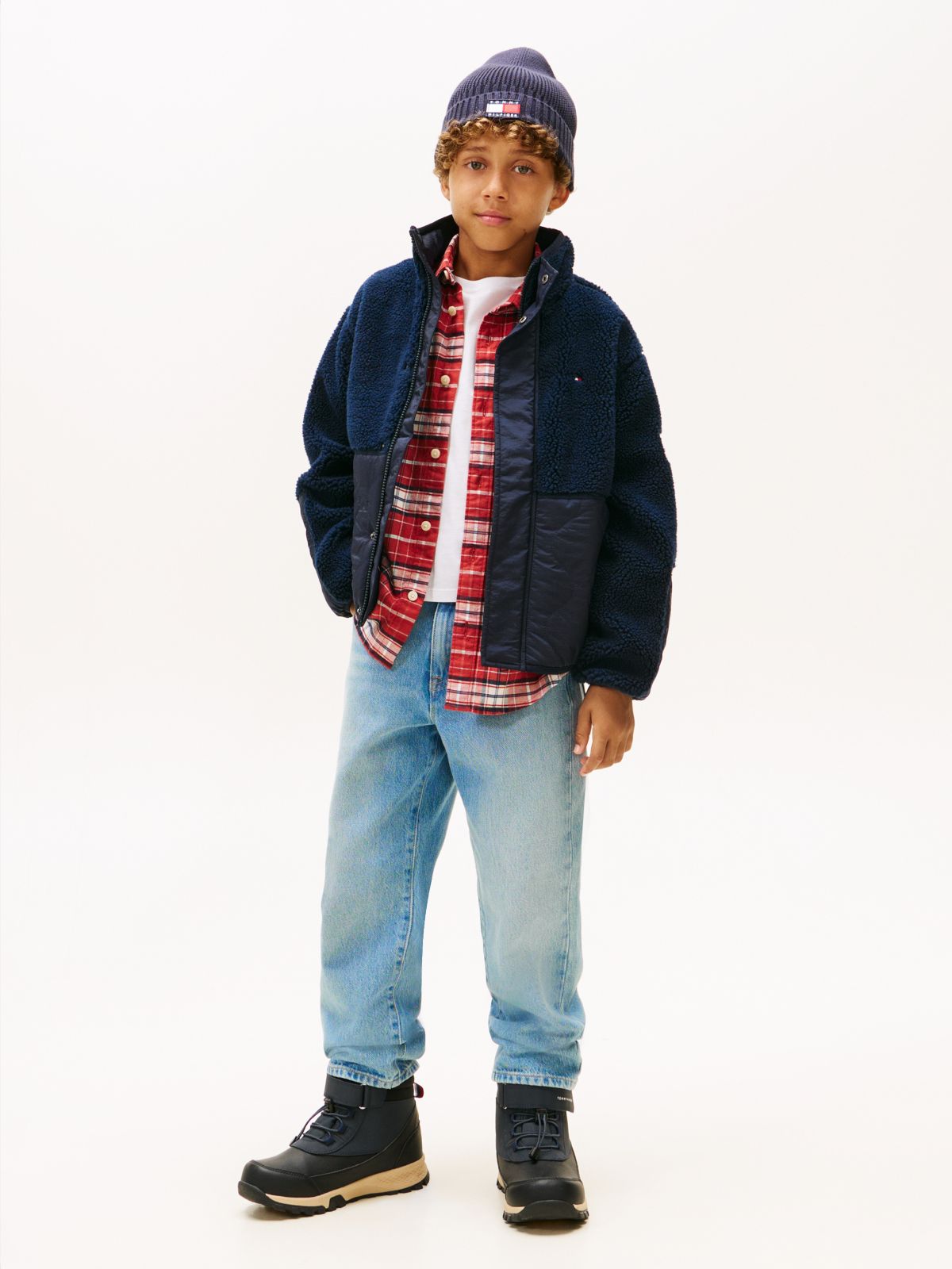 Teddy Fleece Quilted Relaxed Bomber Jacket — Blue