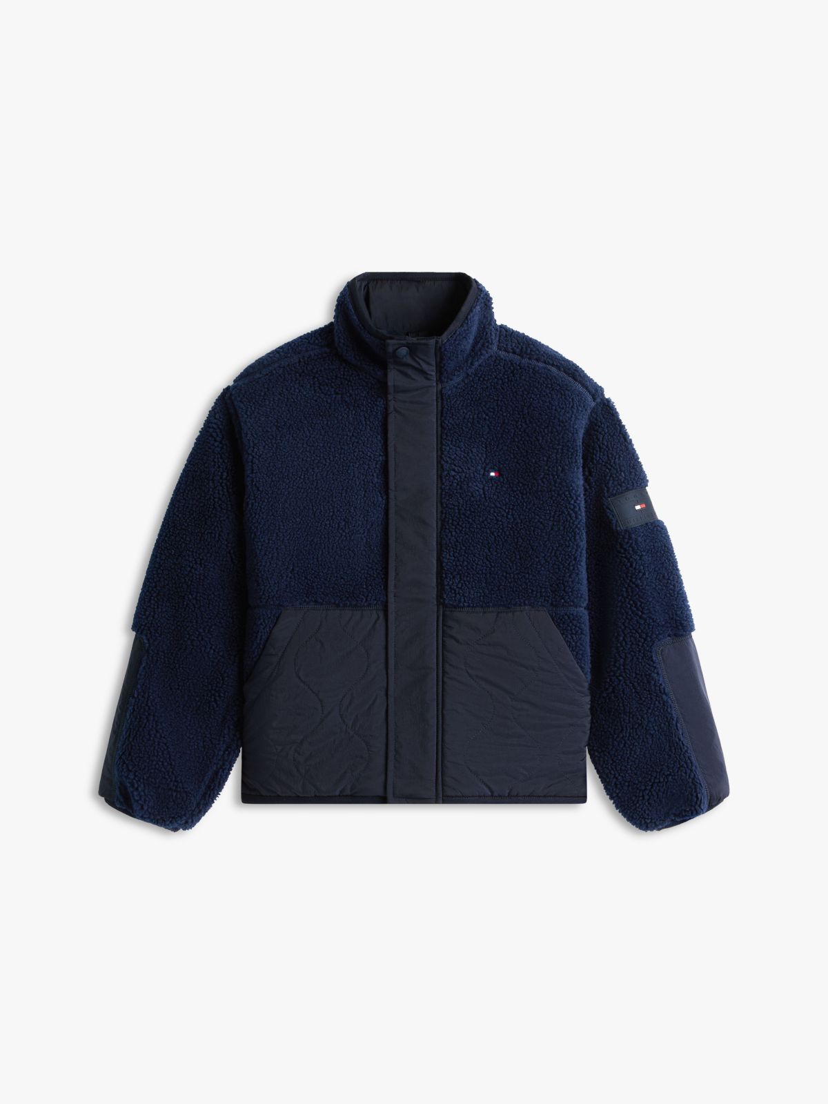 Teddy Fleece Quilted Relaxed Bomber Jacket — Blue