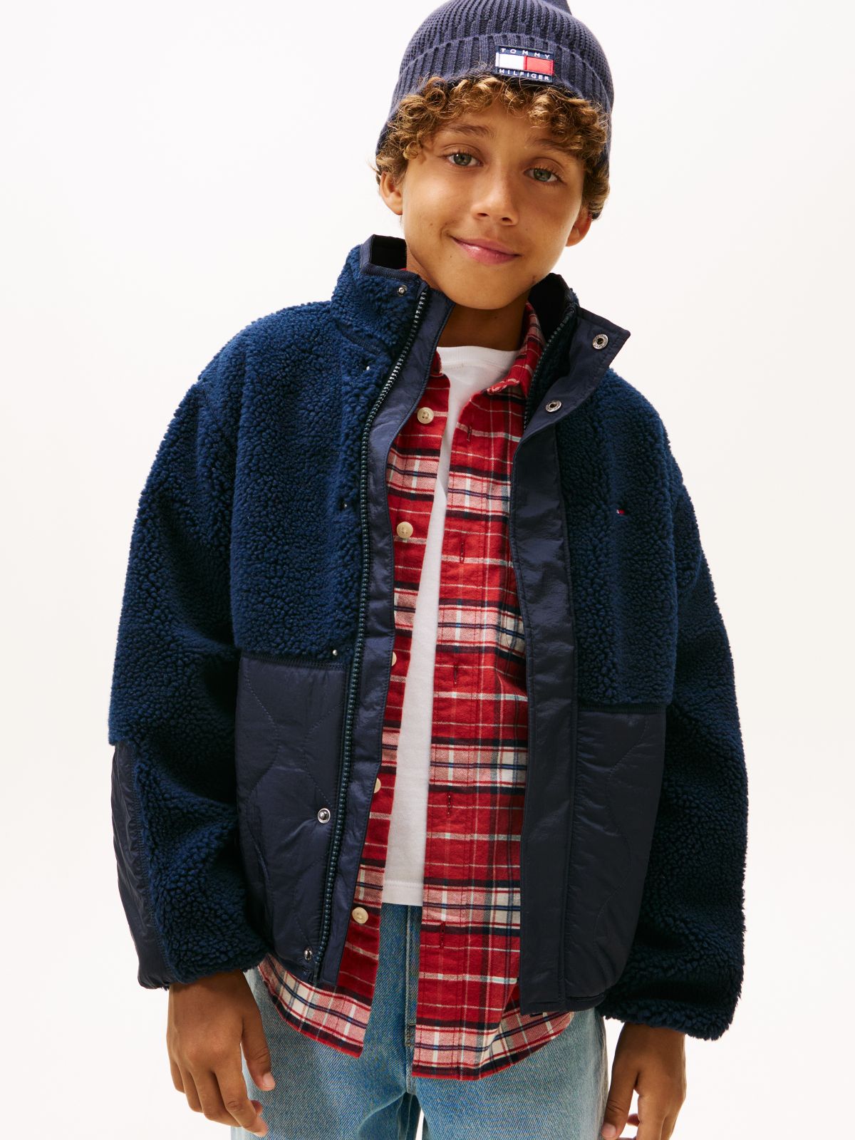 Teddy Fleece Quilted Relaxed Bomber Jacket — Blue