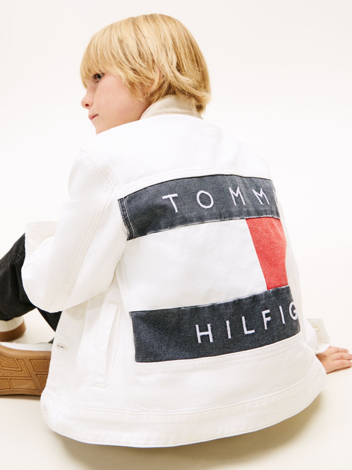 Heritage Back Logo Denim Trucker Jacket — White