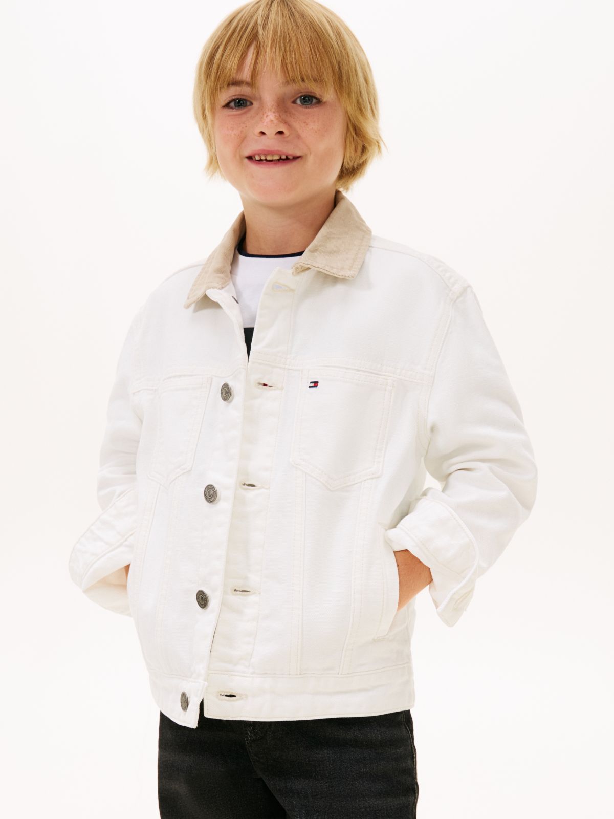 Heritage Back Logo Denim Trucker Jacket — White