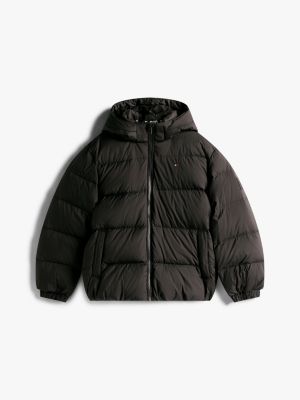 black essential down hooded jacket for boys tommy hilfiger