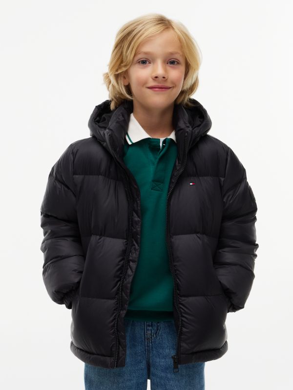 Essential Down Hooded Jacket — Black