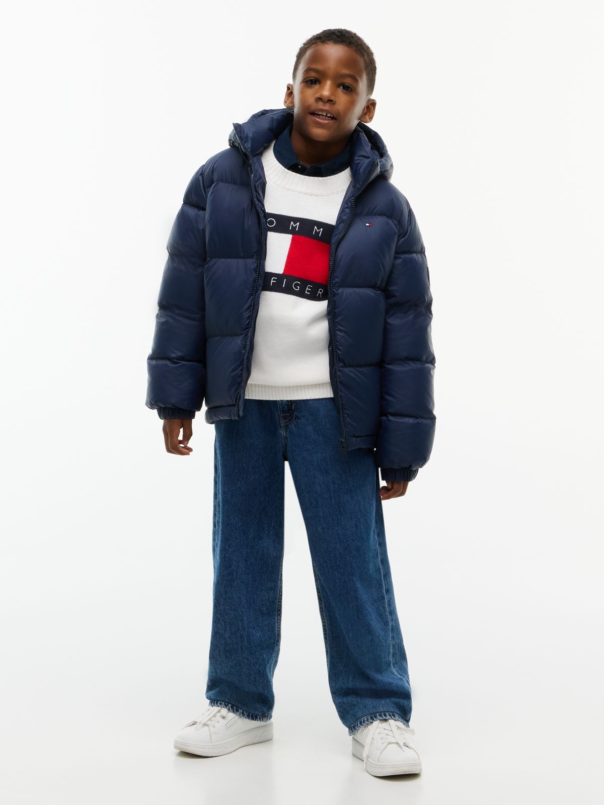 Essential Down Hooded Jacket — Blue