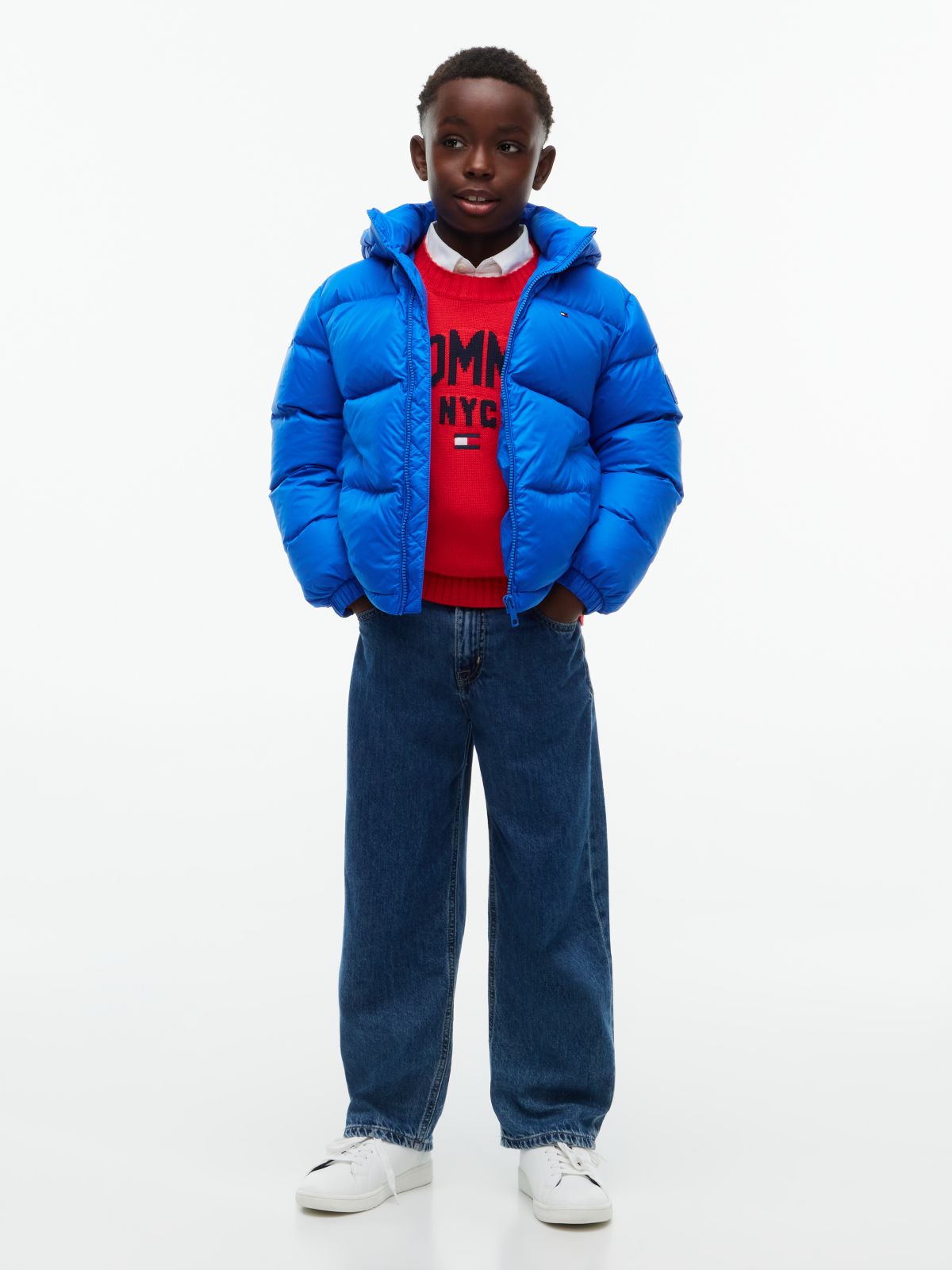 Essential Down Hooded Jacket — Blue
