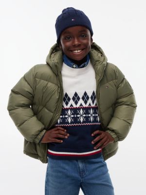 green essential down hooded jacket for boys tommy hilfiger