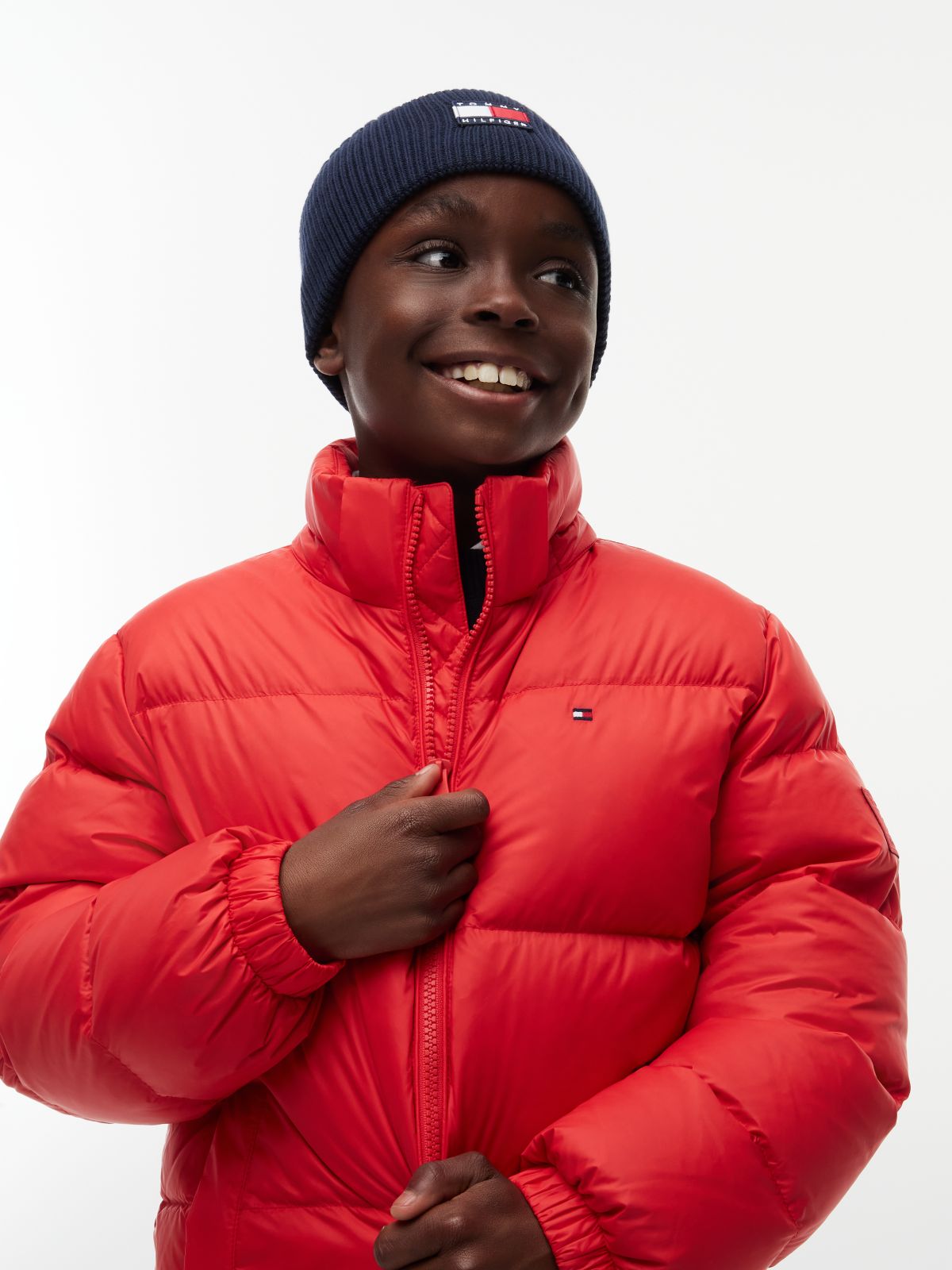 Essential Down Hooded Jacket — Red