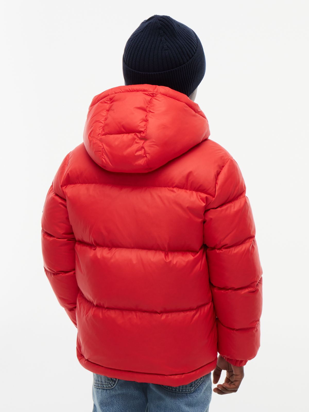 Essential Down Hooded Jacket — Red