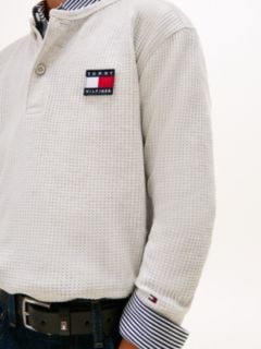 Waffle Knit Henley Long Sleeve T-Shirt — Grey 2