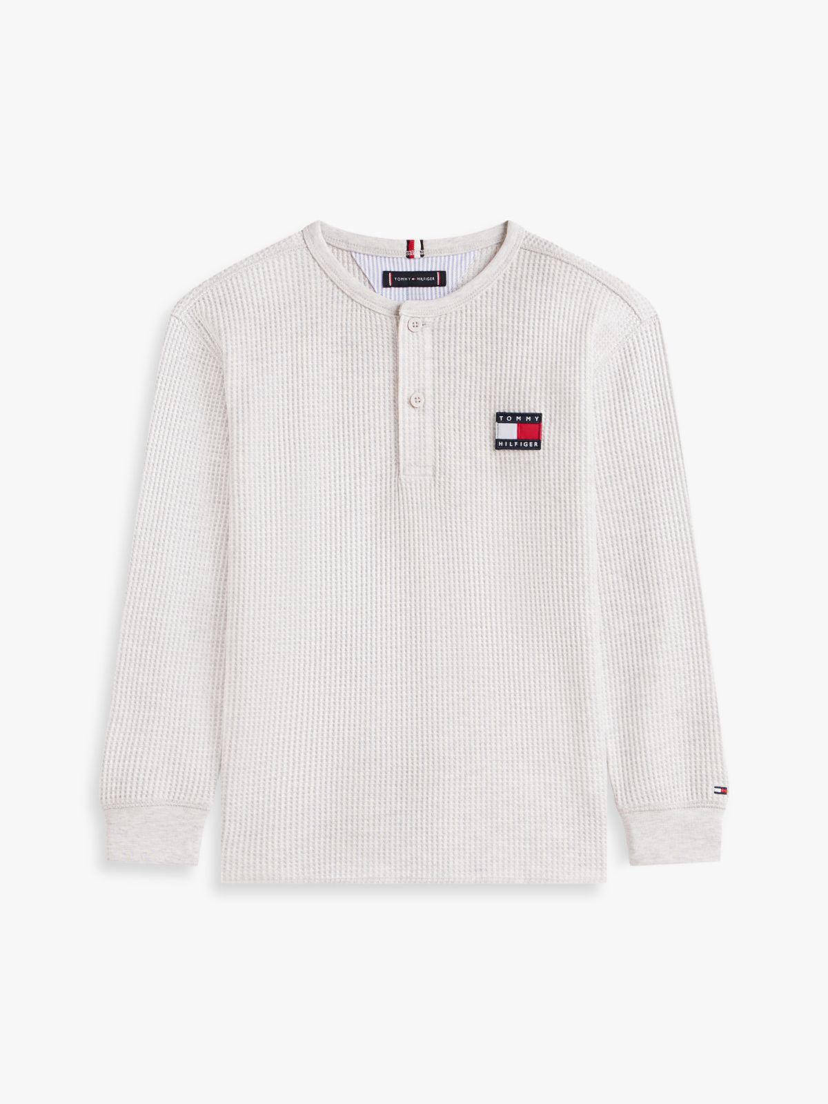 Waffle Knit Henley Long Sleeve T-Shirt — Grey