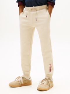 Logo Print Brushed Fleece Joggers — Beige 2
