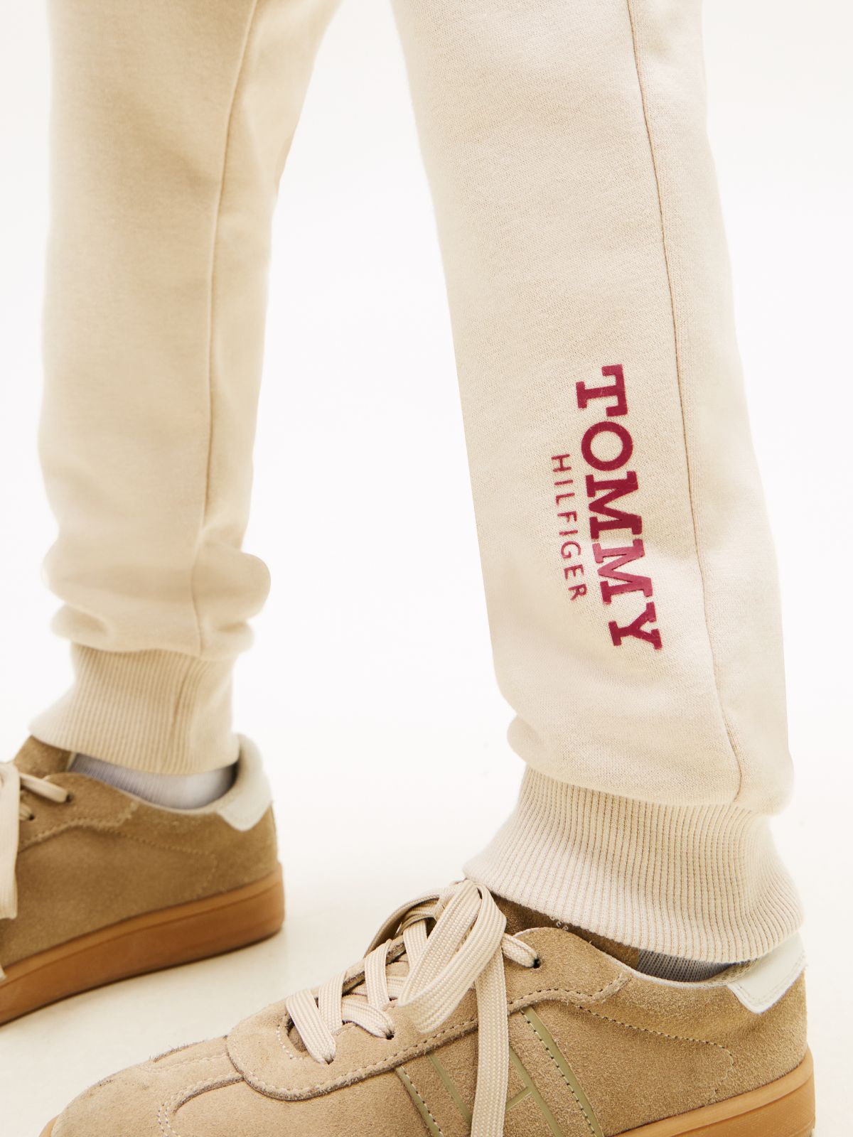 Logo Print Brushed Fleece Joggers — Beige