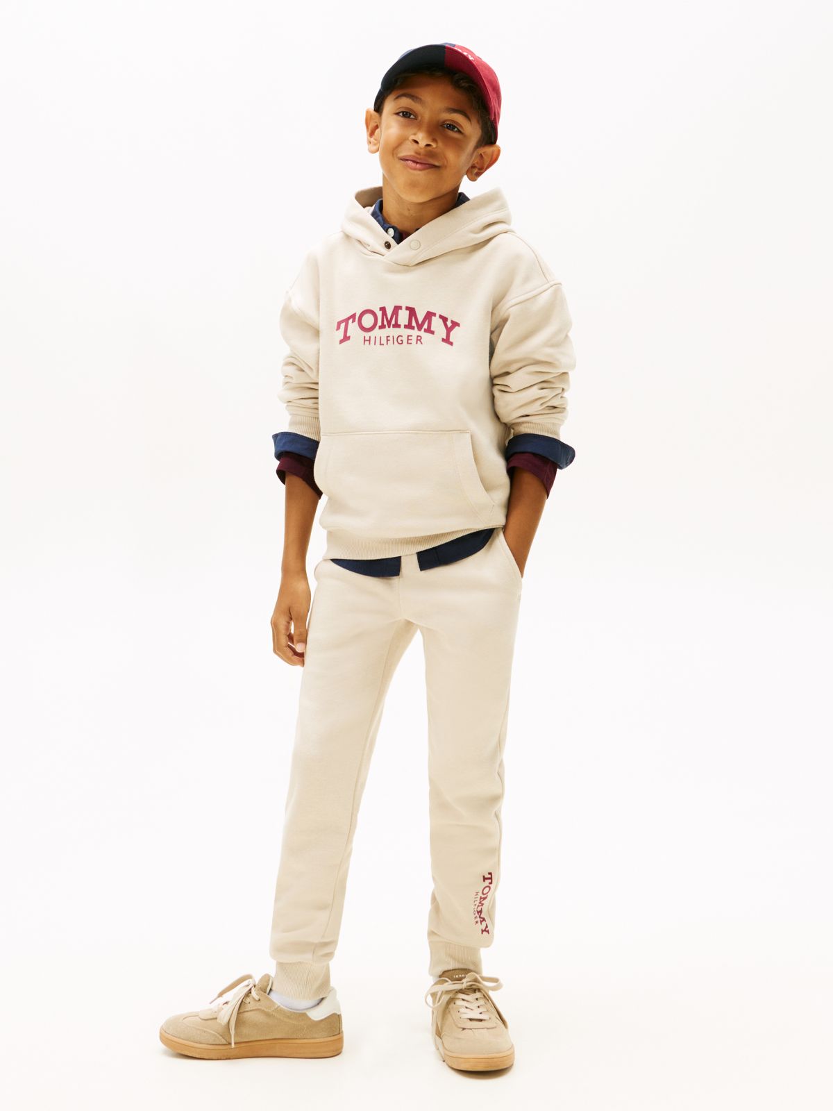 Logo Print Brushed Fleece Joggers — Beige