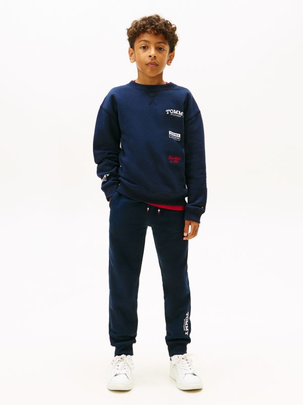 Logo Print Brushed Fleece Joggers — Blue
