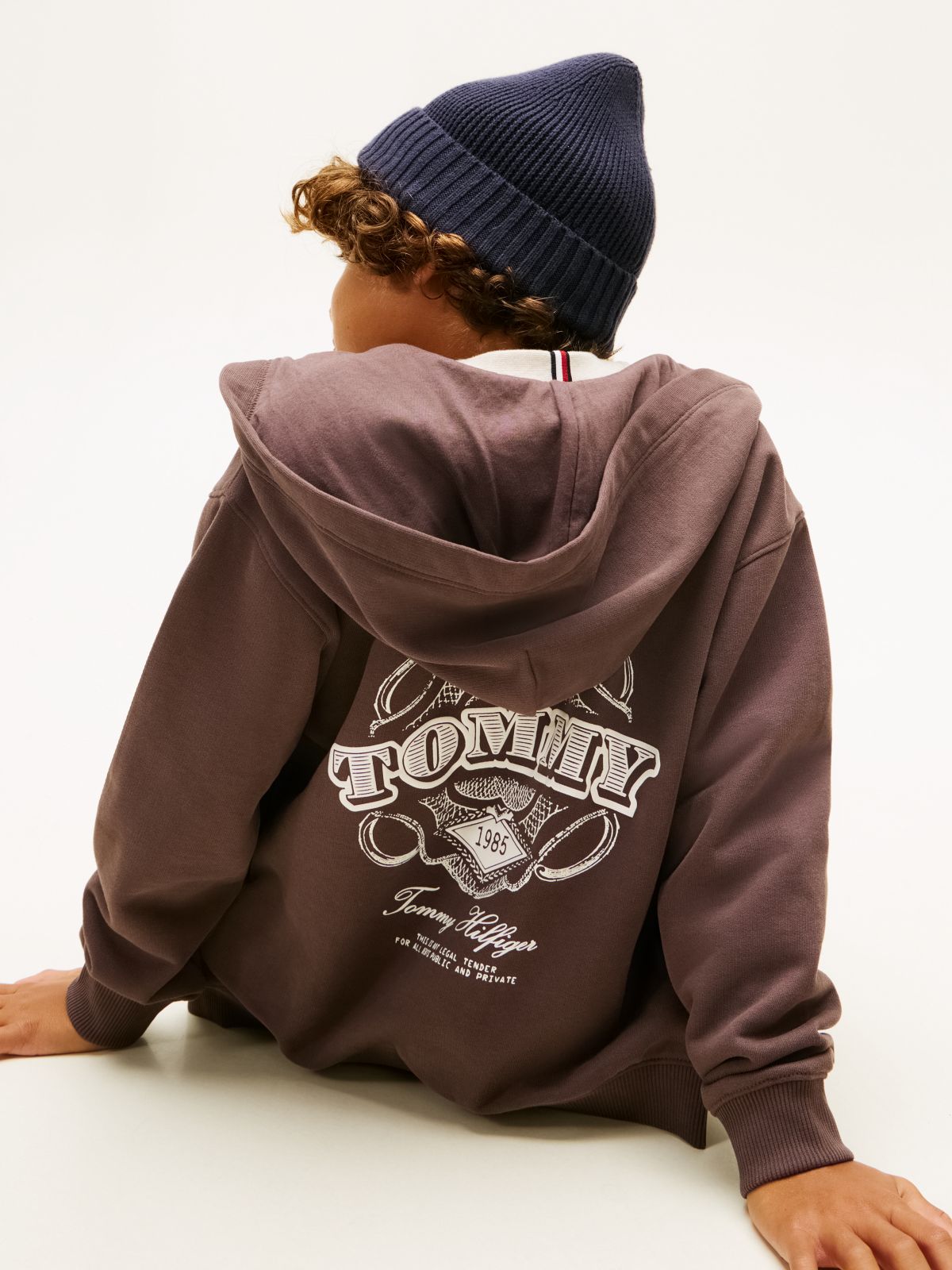 Textured Back Logo Zip-Thru Hoody — Brown