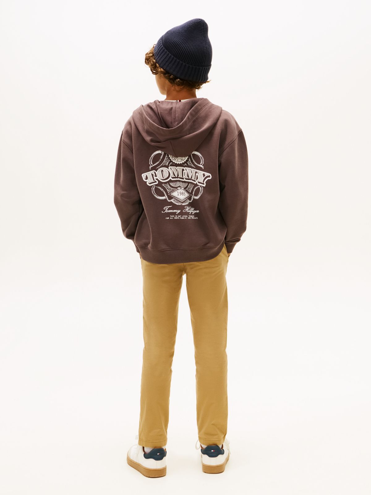 Textured Back Logo Zip-Thru Hoody — Brown