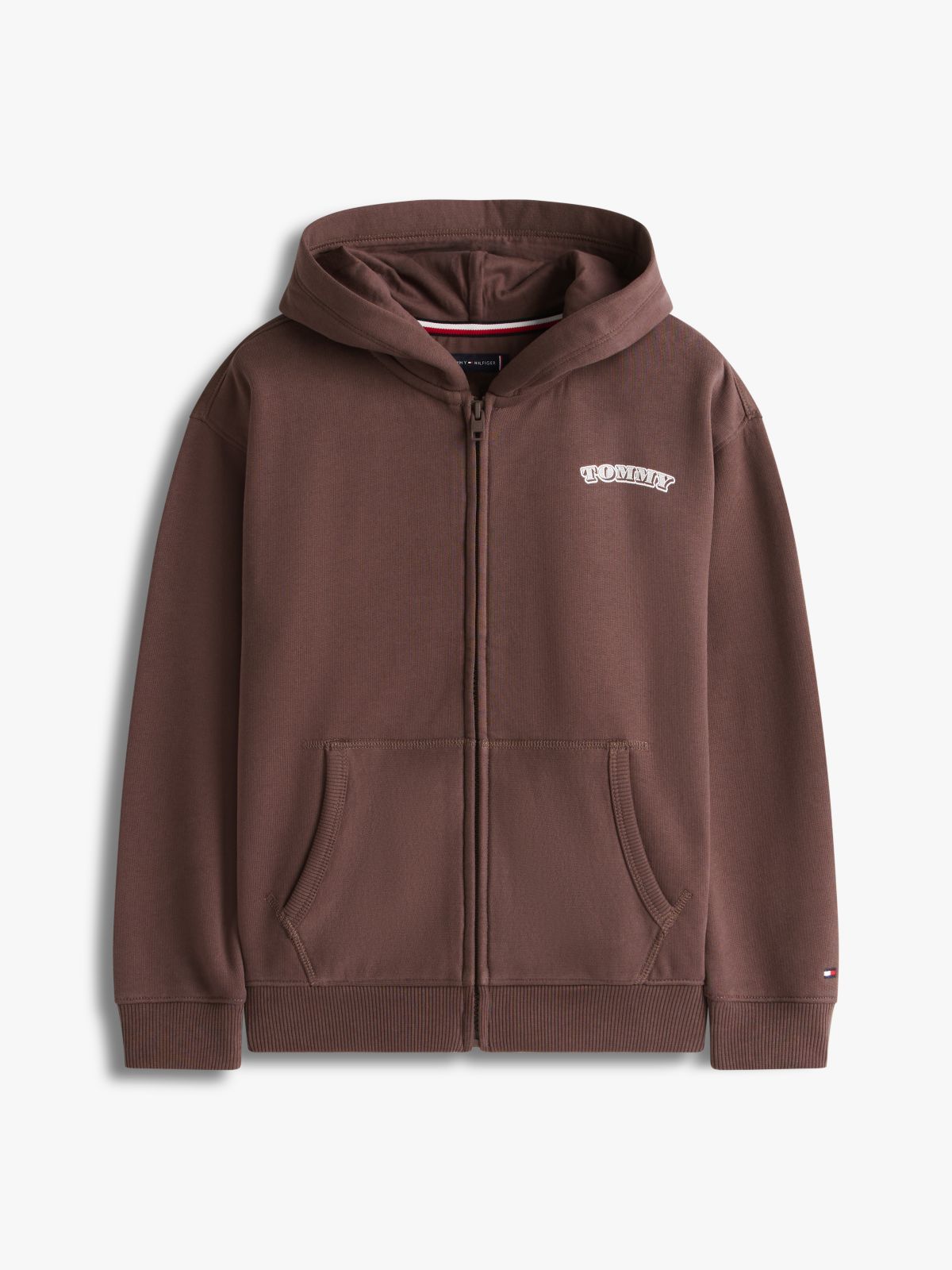 Textured Back Logo Zip-Thru Hoody — Brown