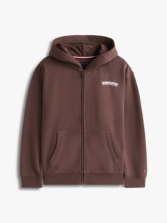 Textured Back Logo Zip-Thru Hoody — Brown 5