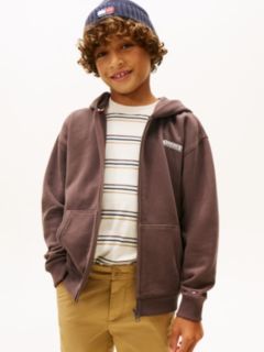 Textured Back Logo Zip-Thru Hoody — Brown 1