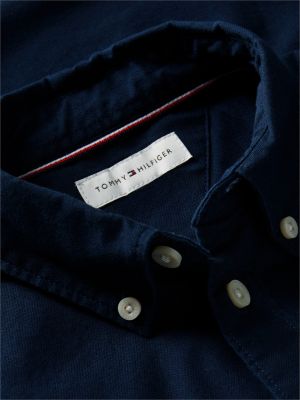 blue essential regular fit button-down oxford shirt for boys tommy hilfiger