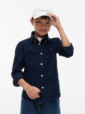 blue essential regular fit button-down oxford shirt for boys tommy hilfiger