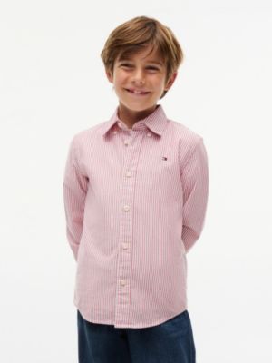 red essential regular fit button-down oxford shirt for boys tommy hilfiger